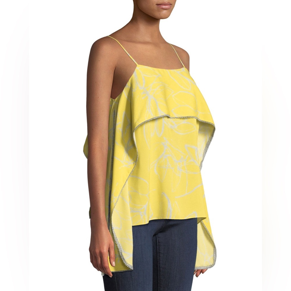 EUC Halston Heritage Popover Floral Print Sunshine Yellow Camisole Blouse - XL